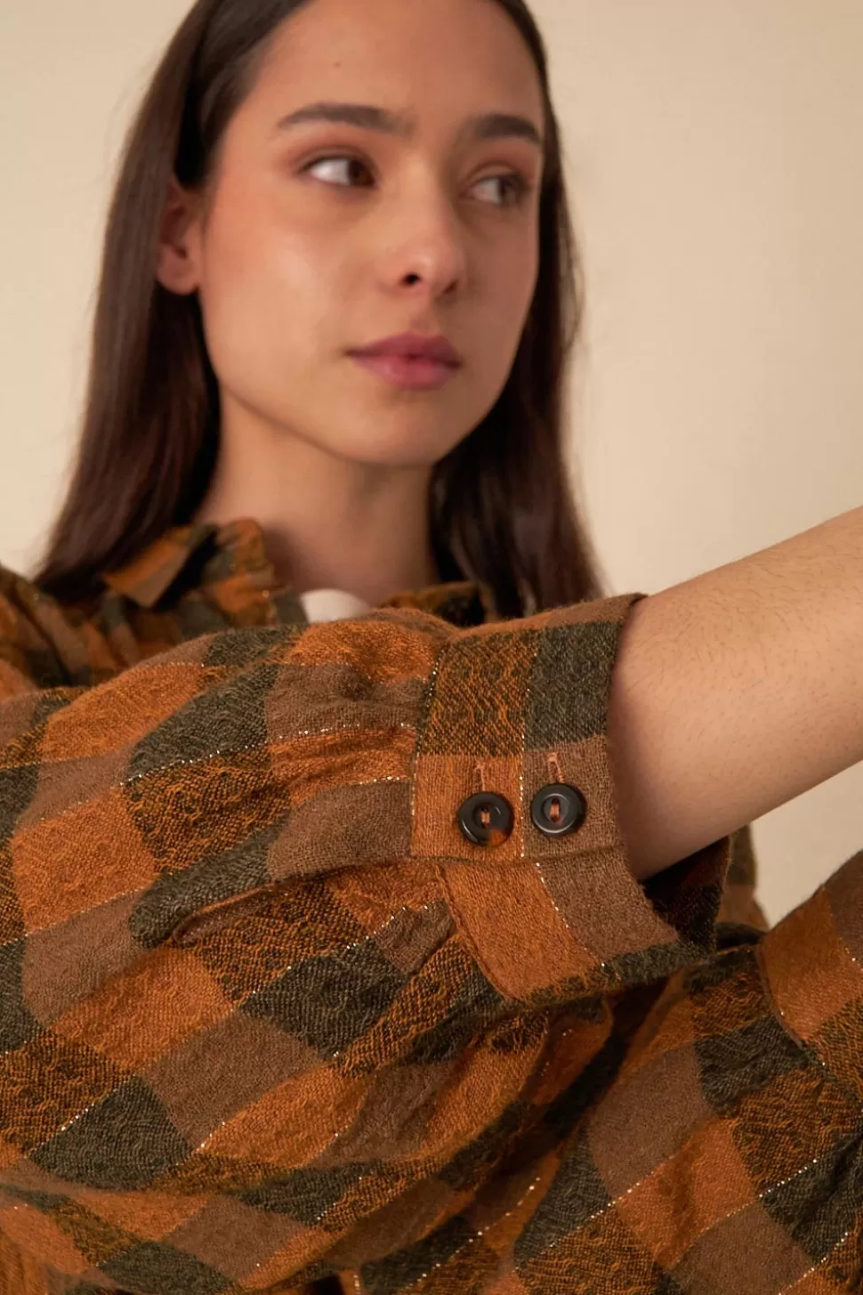 Blouse Virgile à carreaux - Des Petits Hauts | Tunique légère en tissu gingembre à motifs intemporels