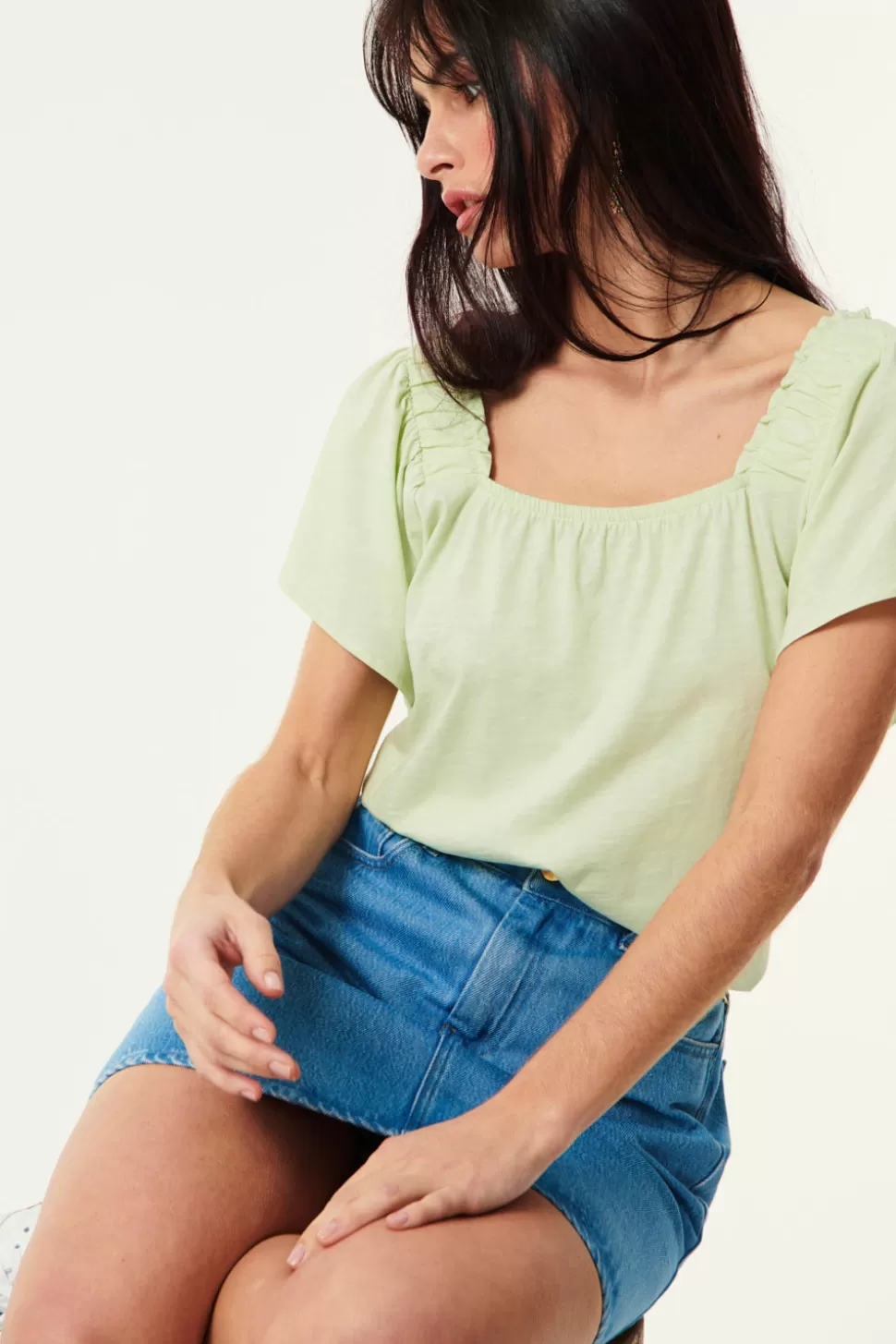 Jupe Longue Loubaba en Denim Rétro - Bleu Indigo Dégradé par Des Petits Hauts | Coupe Bohème Années 90 avec Poches Cintrées