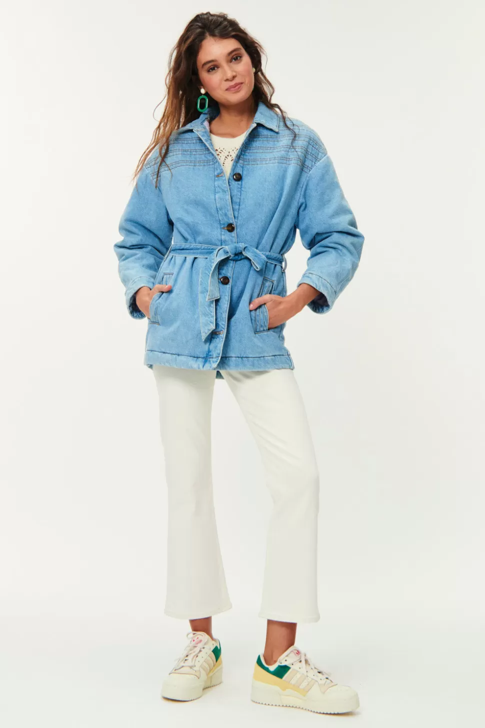 Manteau Natali Bleu Rétro - Veste Longue Élégante des Petits Hauts (Prêt-à-Porter Décontracté)