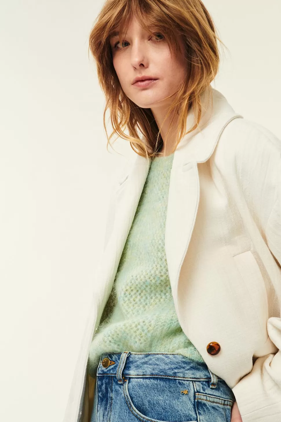 Des Petits Hauts - Veste longue Néva en laine douce, couleur crème - Élégance urbaine