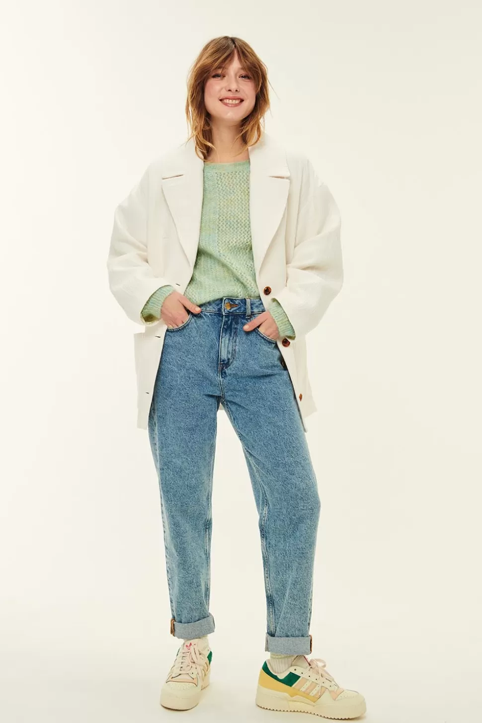 Des Petits Hauts - Veste longue Néva en laine douce, couleur crème - Élégance urbaine