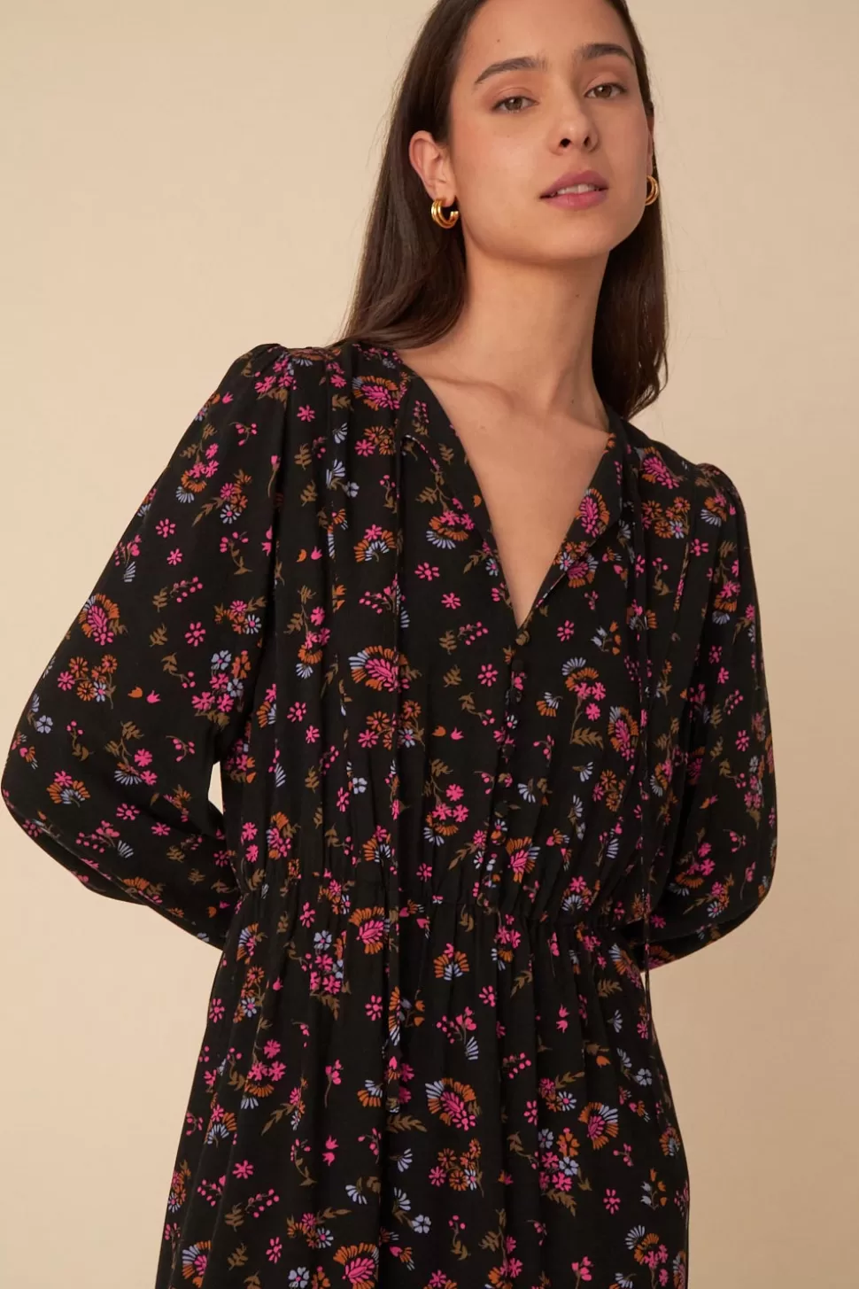 Robe Estela Myrtille par Des Petits Hauts - Coupe fluide en viscose avec ceinture assortie