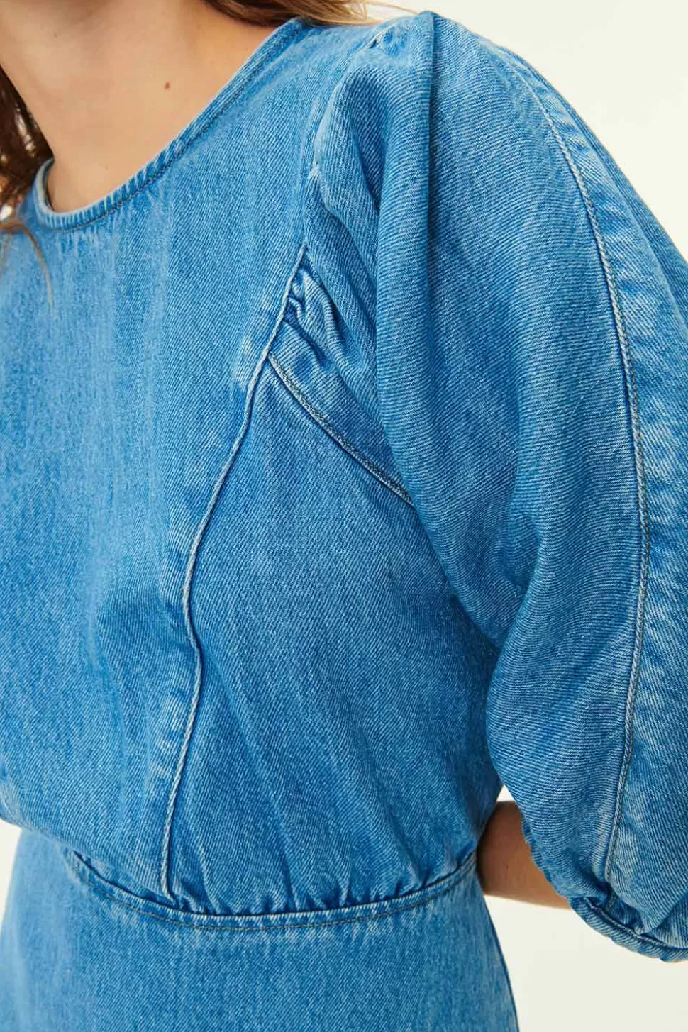 Robe Courte Femme Bleu Vintage - Détails Brodés Des Petits Hauts, Style Rétro Chic