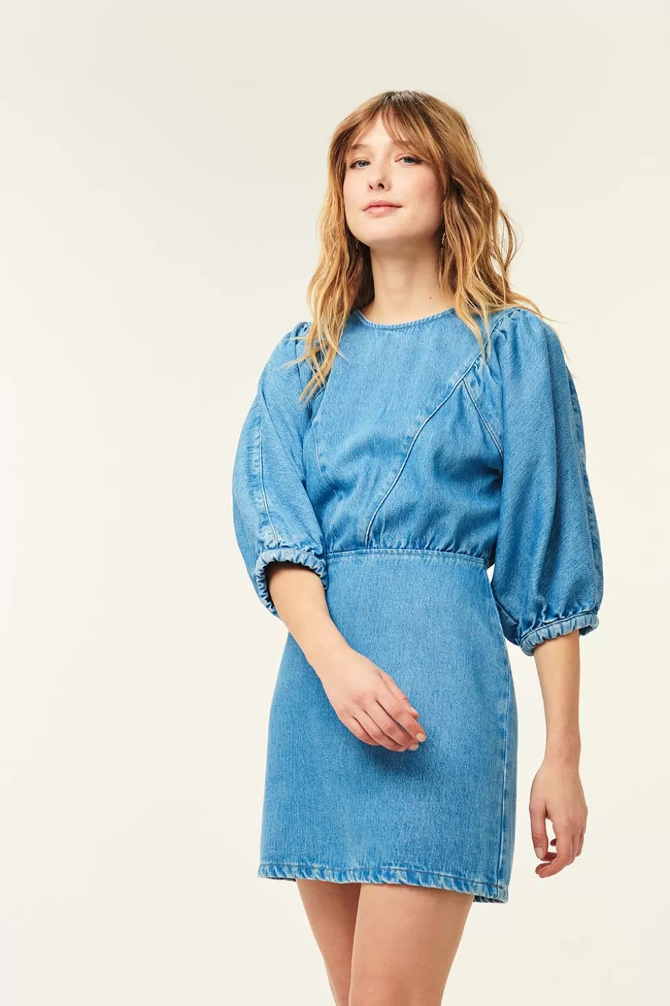 Robe Courte Femme Bleu Vintage - Détails Brodés Des Petits Hauts, Style Rétro Chic