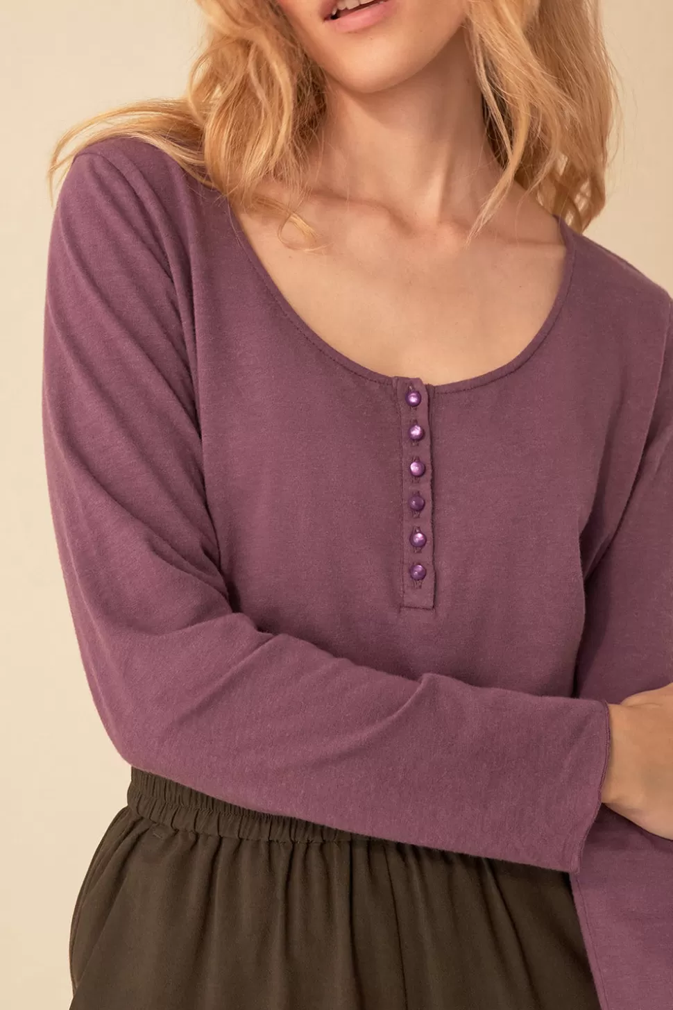 T-shirt décontracté Gatsby à col rond - Taille 0 (34 ans) - des Petits Hauts - Violet lavande - Style rétro avec élégance discrète